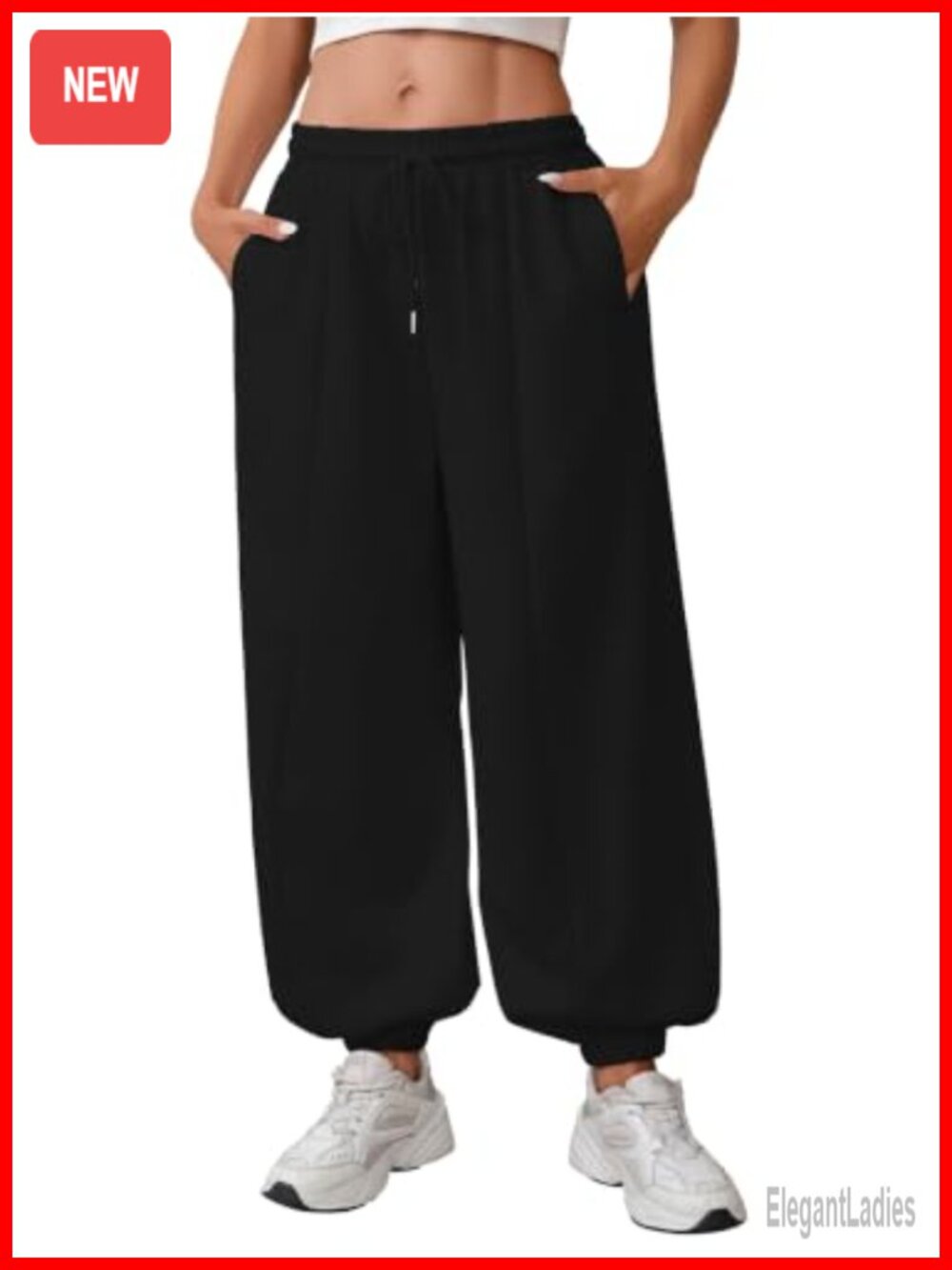 Womens Balloon Sweatpants Baggy Wide Leg Harem Pants Pleated Trousers
